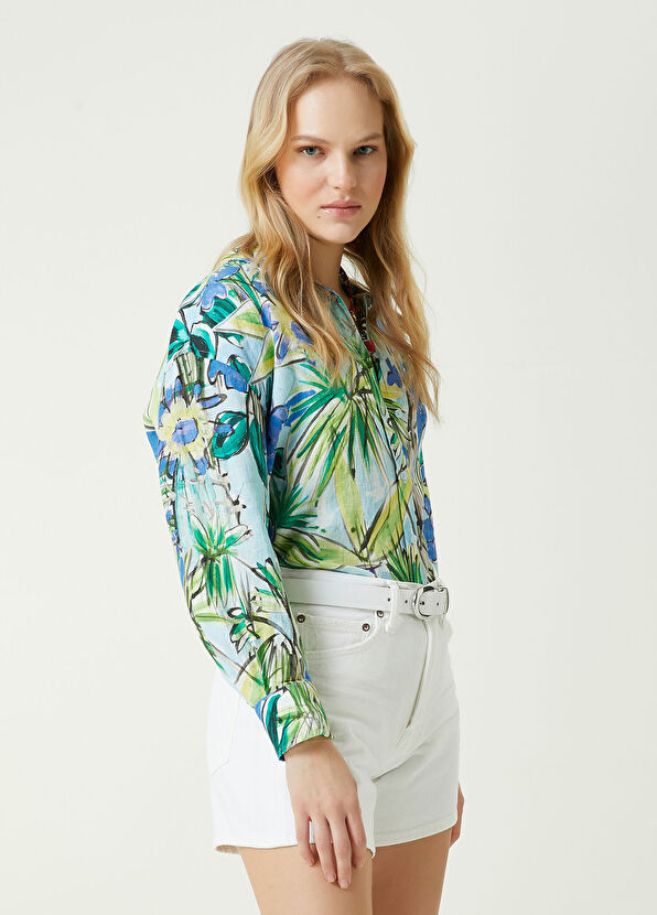 Beymen Club Multicoloured Botanical Patterned Linen Shirt - 1